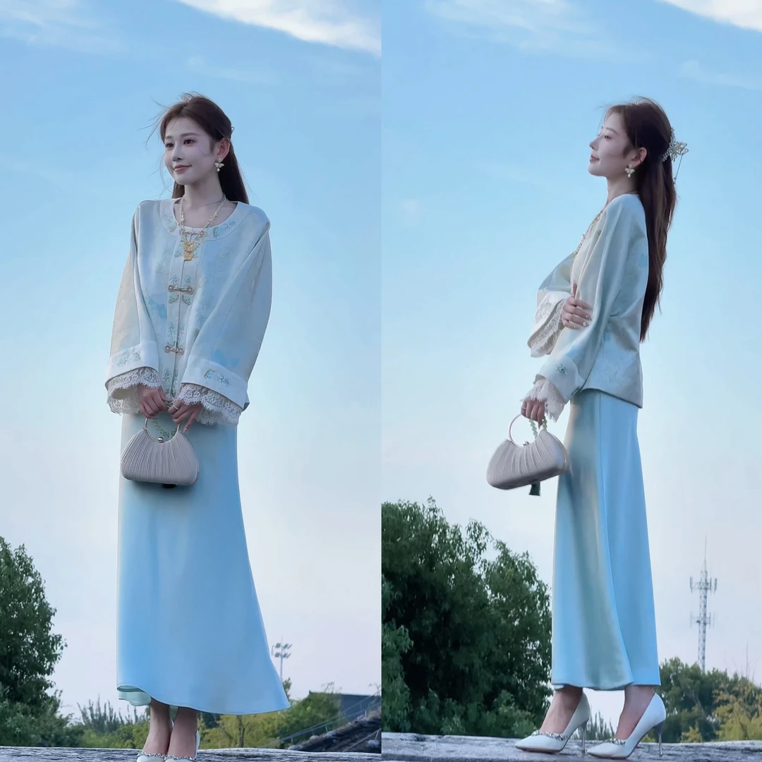 【婷婷】《一眼万年•竹叶定染蓝》万针刺绣国风套装 TT2SQTH2050【Q】