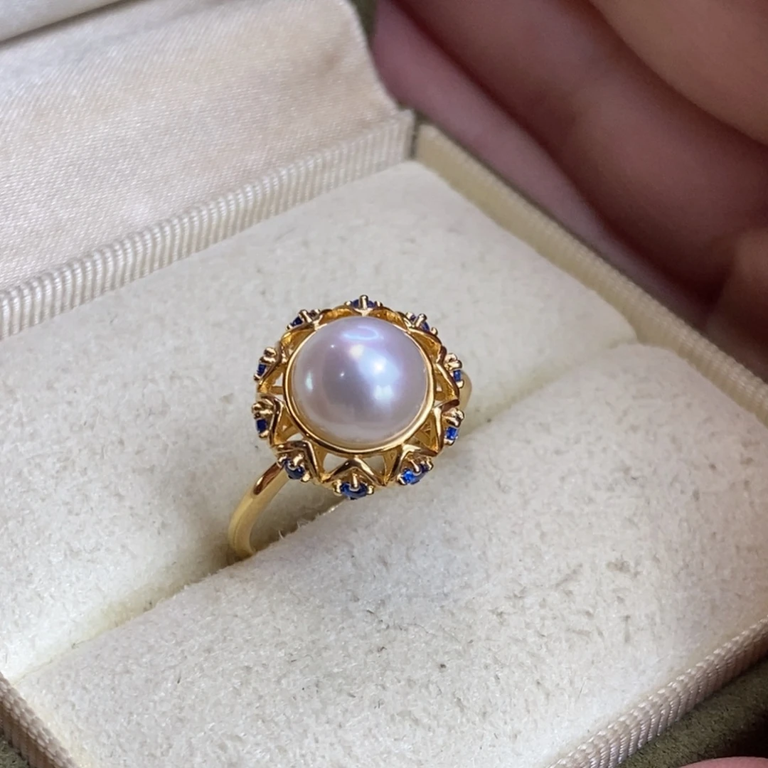 戒指淡水珍珠银S925镀金镶嵌特价微瑕