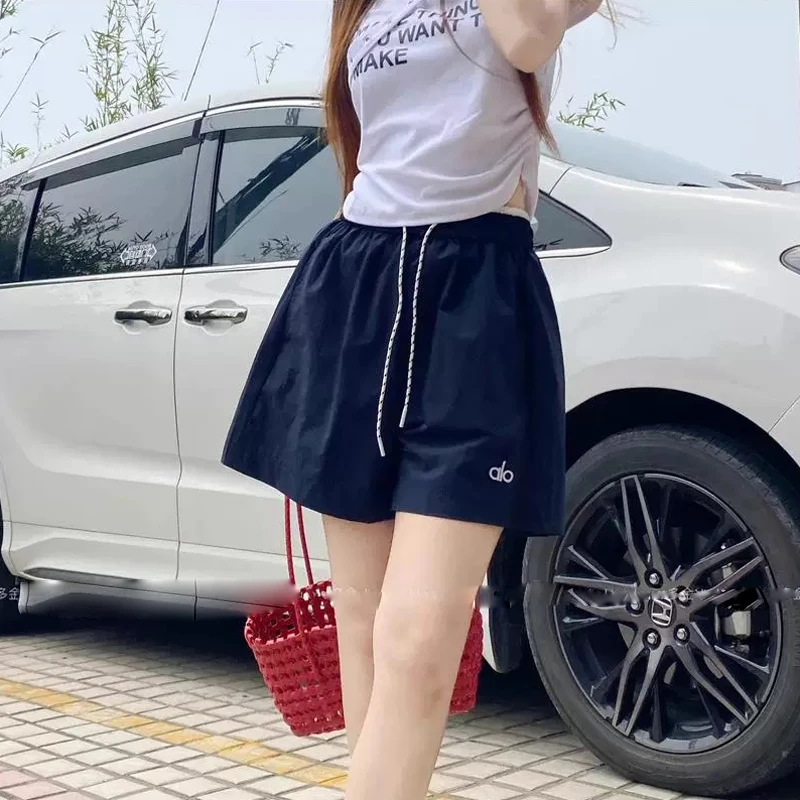 夏季新款韩版休闲时尚简约撞色腰宽松高腰休闲裤简约百搭短裤 610