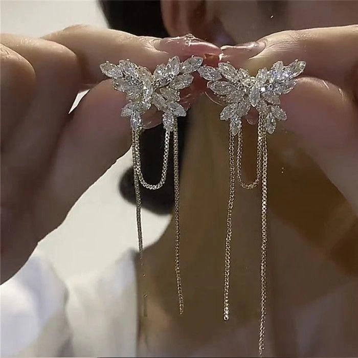 铜合金耳饰 锆石流苏耳环高级感独特蝴蝶耳坠新款爆款小众设计感