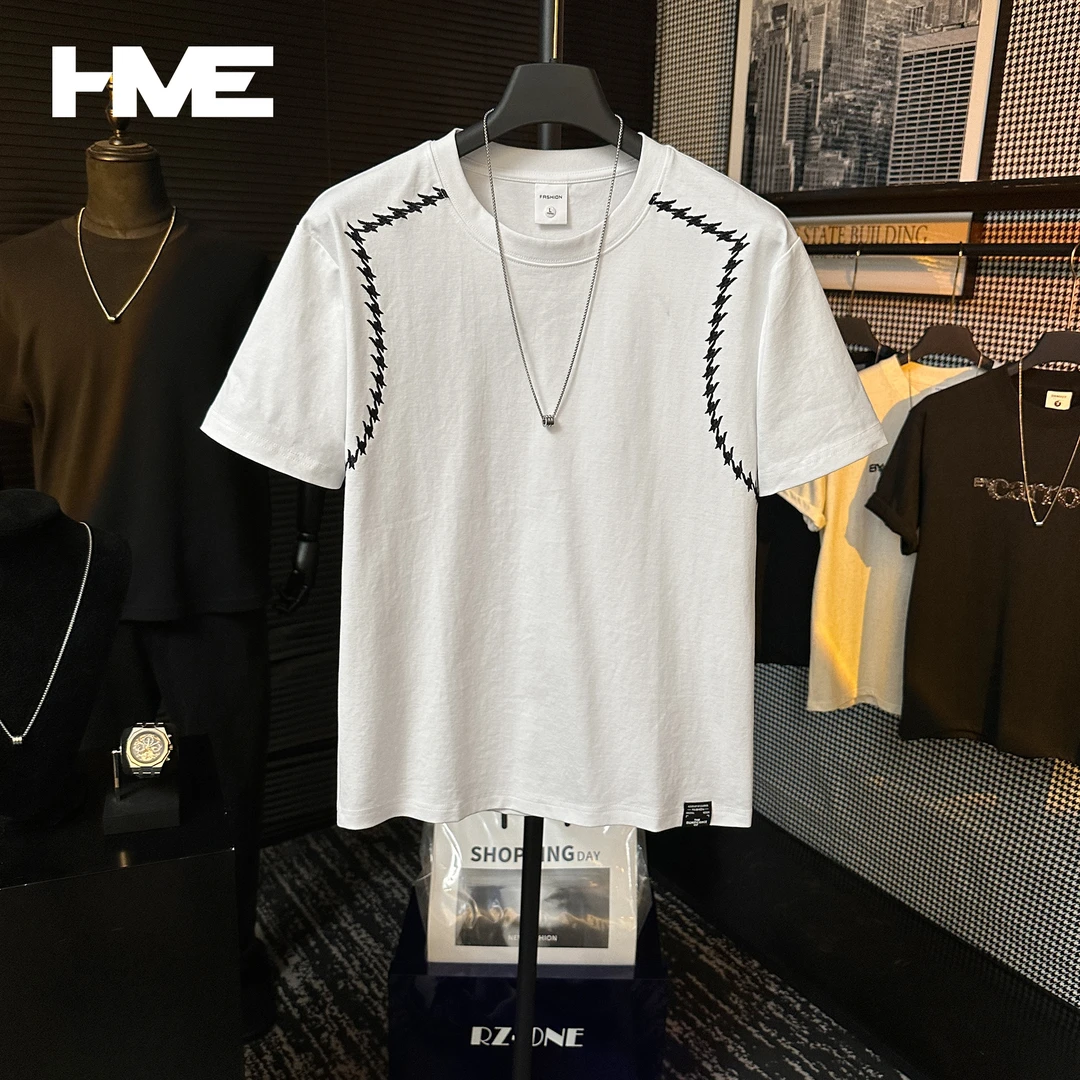 【HMEYAO】重磅原创刺绣撞色对称潮流设计T恤绣标圆领冰感棉短袖男