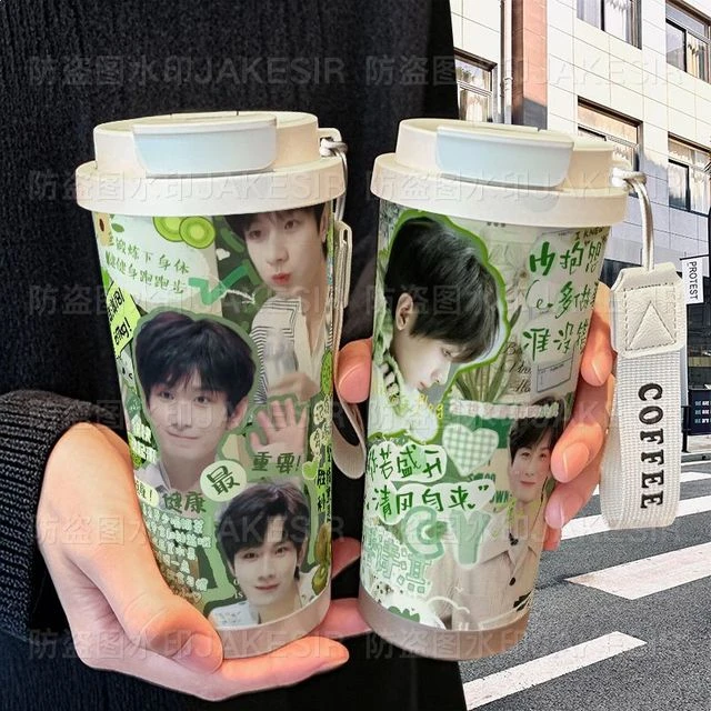 成毅可爱喝水创意保温杯不锈钢学生高颜值吸管双饮大容量咖啡水杯