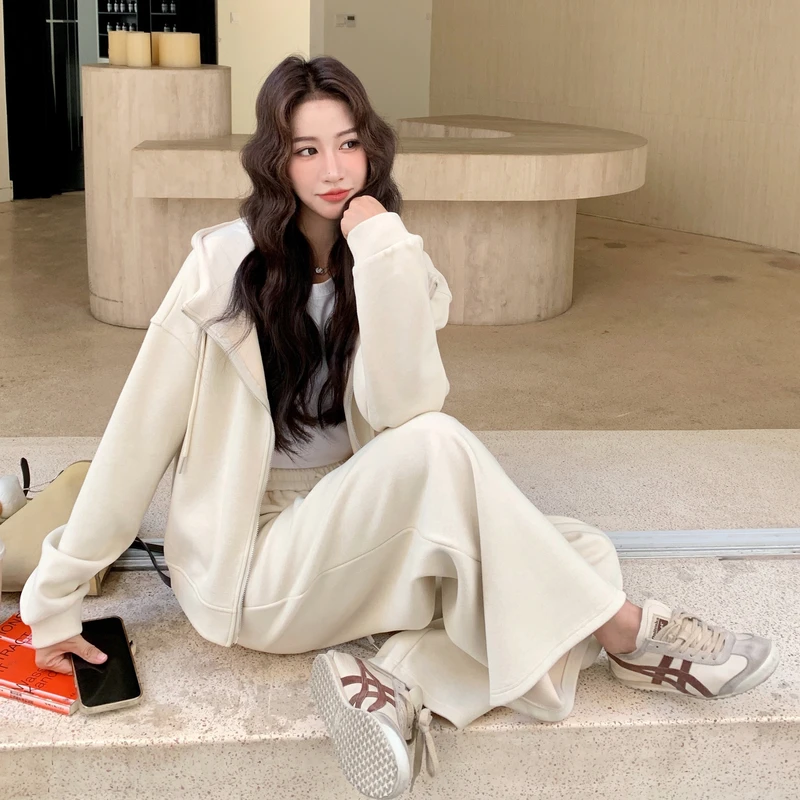 时尚休闲运动服套装女秋季宽松显瘦韩版学生连帽卫衣阔腿裤两件套