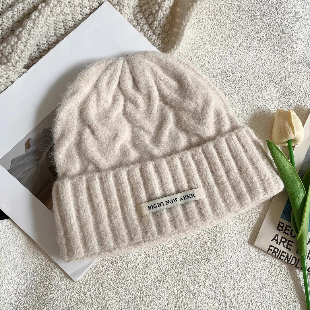 含羊毛秋冬季针织毛线帽子女韩系显脸小保暖护耳冷帽包头帽HZ010