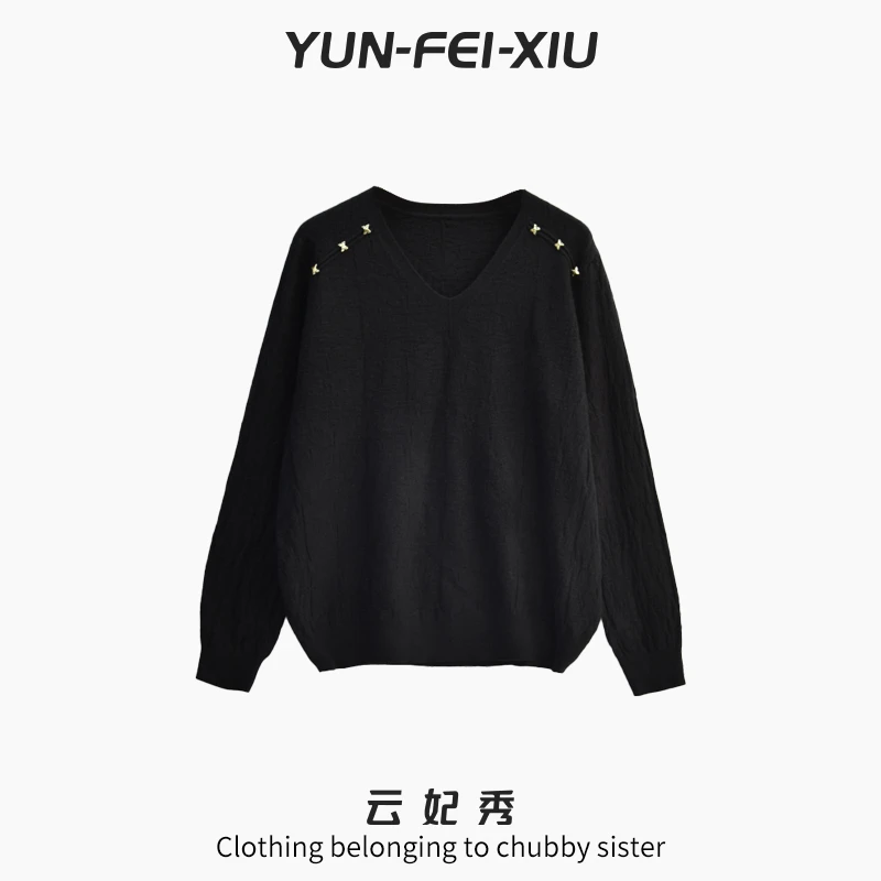 云妃秀大码女装针织衫简约时尚V领显瘦时尚减龄日常夏季99108
