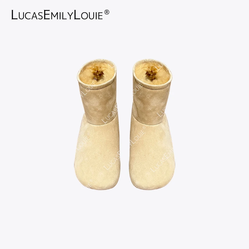LUCASEMILYLOUIE 保暖休闲羊猄平底圆头短筒面包雪地靴240189