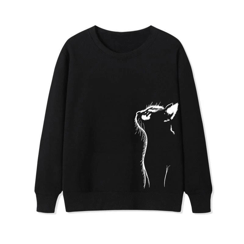 仓石一树潮牌猫咪长袖保暖卫衣男装秋冬季情侣装加绒加厚休闲上衣