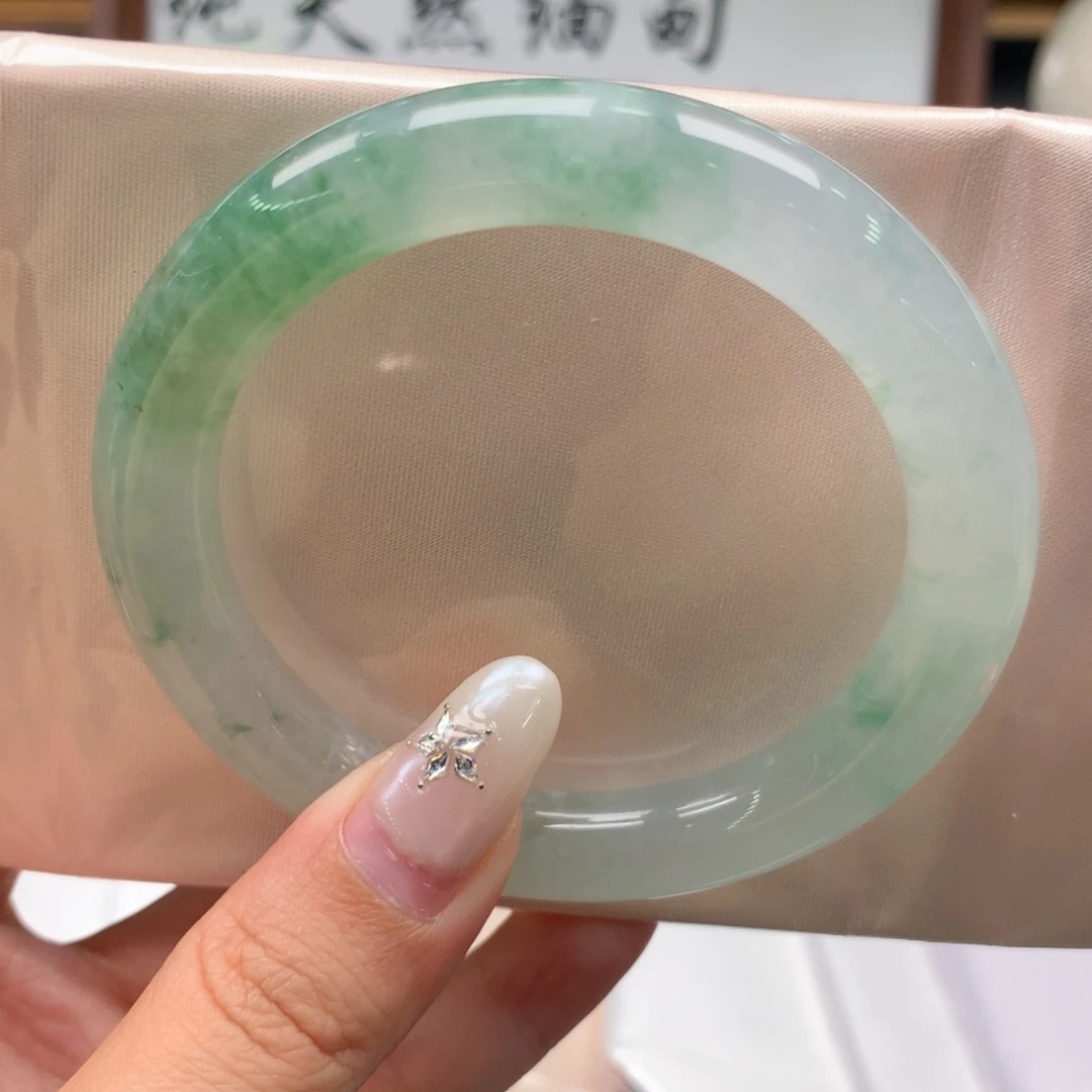 翡翠未镶嵌手镯抹茶冰绿圆条08号