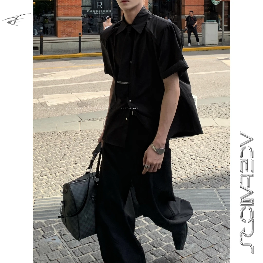 AETS小众极简禁欲系抗皱衬衫男士高级感夏季痞帅廊型免烫衬衣短袖