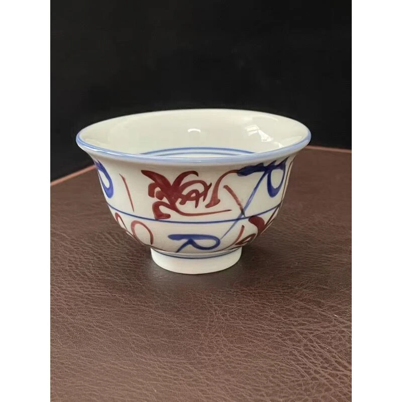景德镇釉下彩青花手绘陶瓷茶杯釉下红老茶花刀字纹茶具杯子