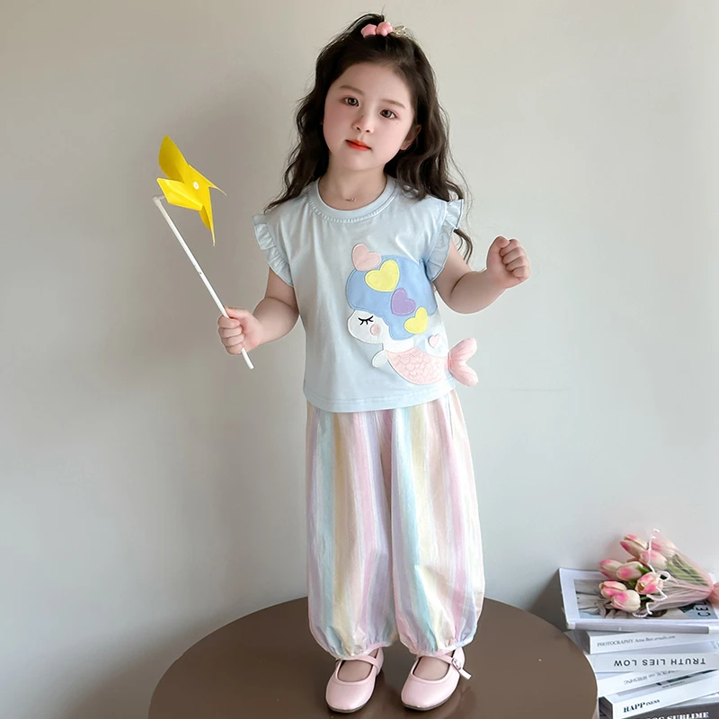 女童夏季套装2025新款女宝宝超好看夏装纯棉衣服儿童防蚊裤两件套