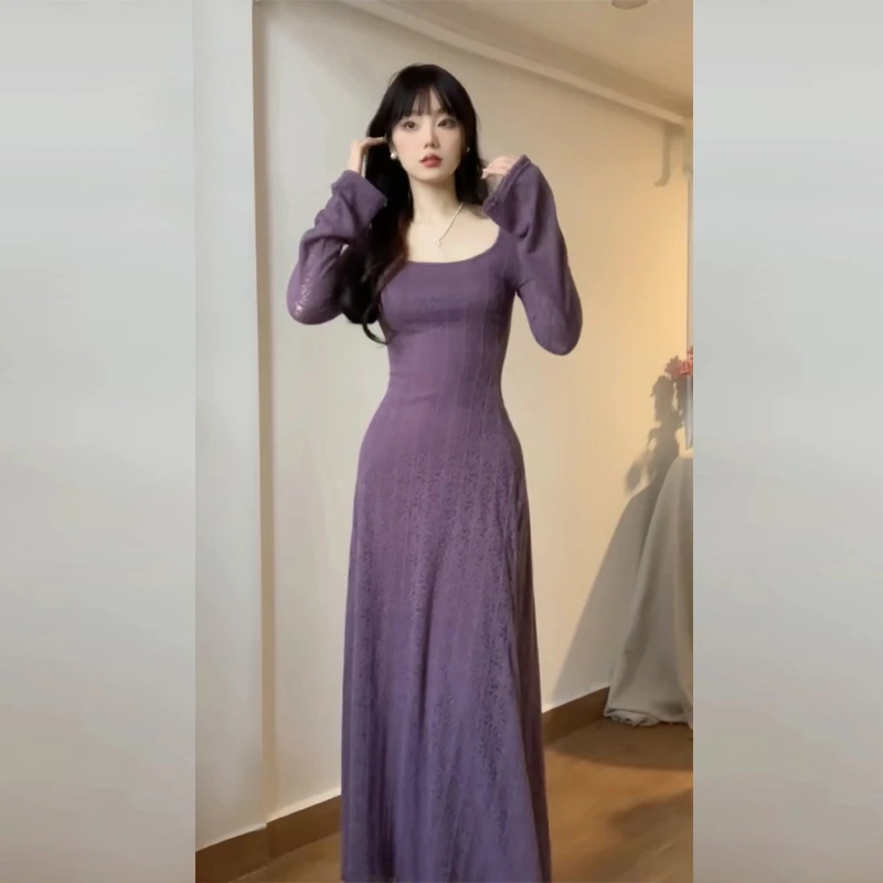 J285早秋连衣裙子微胖女生穿搭2025年新款女装超好看紫色长裙显瘦