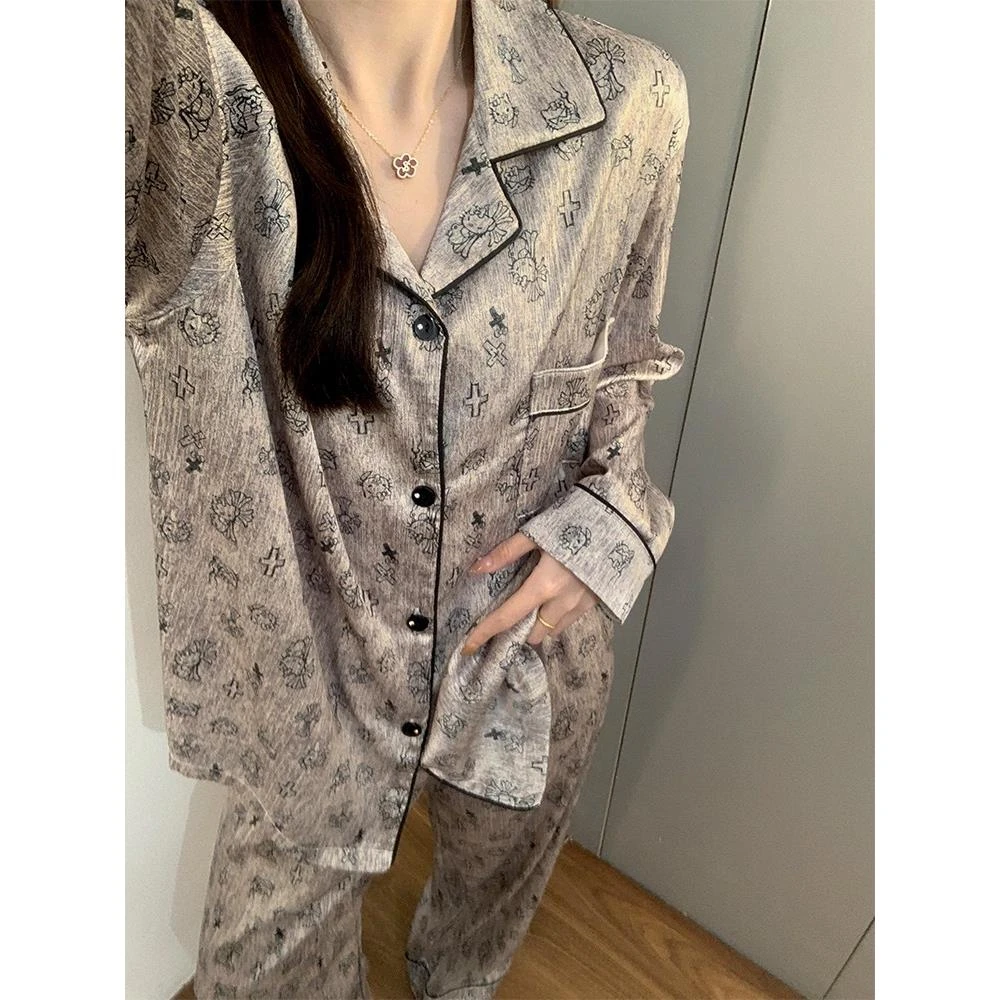 HelloKitty睡衣女新款和秋冬冰丝绸缎面长袖高级感套装薄家居服