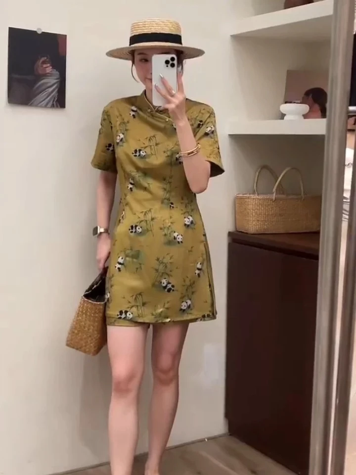 2025新款新中式国风气质超好看独特粉色印花旗袍两件套连衣裙子