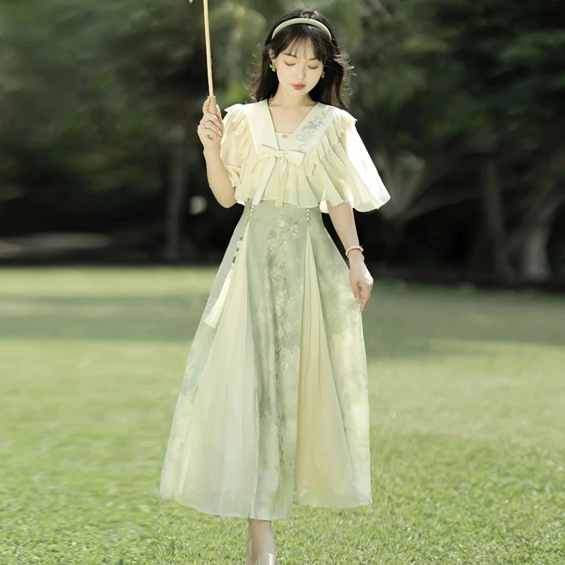 观南桥【青提诗】原创汉服女中国风汉元素外披吊带裙套装9069