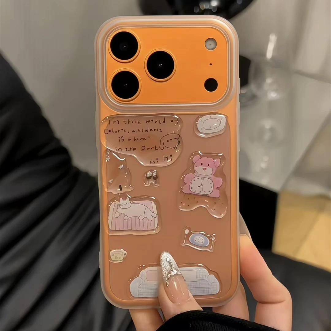 滴胶小熊猫咪适用苹果17华为p80oppo小米15vivo磨砂大孔手机壳