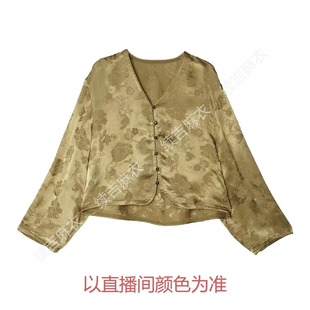 夏-续吉麻衣25-1260【玉露金风】国风V领长袖优雅设计感上衣