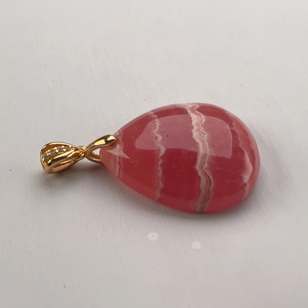 菱锰矿（红纹石）银S925镶嵌吊坠(不含链)