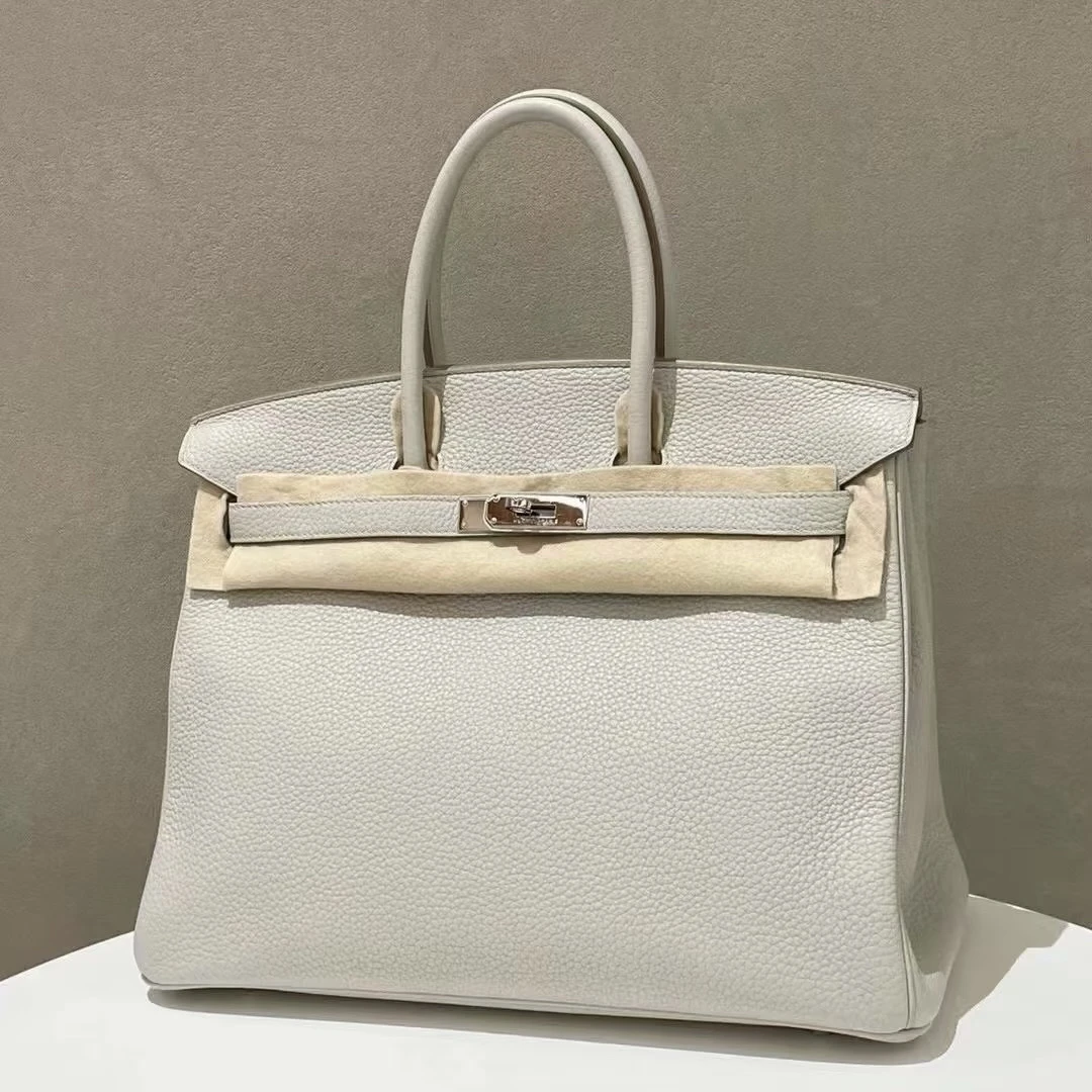 99新 Hermes/爱马仕 birkin35珍珠灰银扣togo皮O手提包
