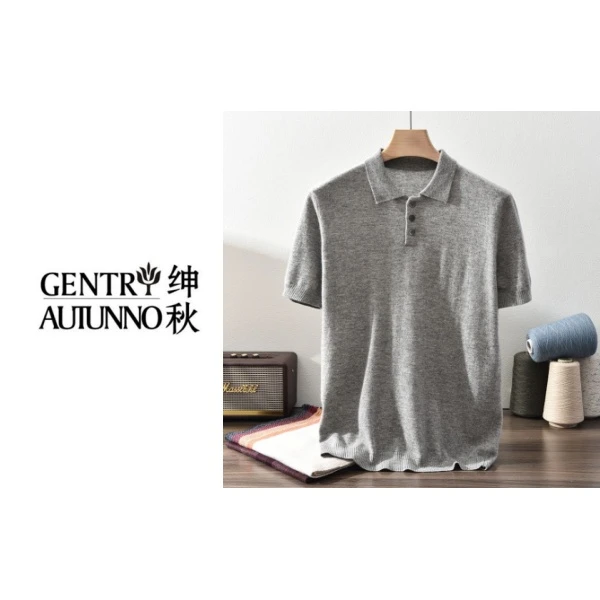 【高奢系列100%baby山羊绒】小山羊绒超细纺男士Polo领短袖打底衫