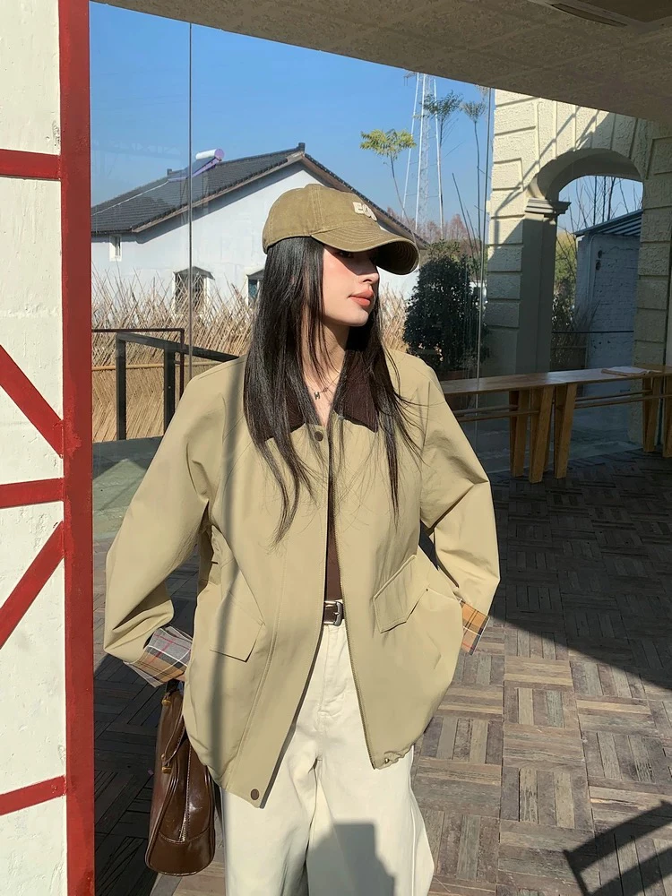 27427韩代高货拼接领子显瘦时尚中长款外套风衣27-015衣长66