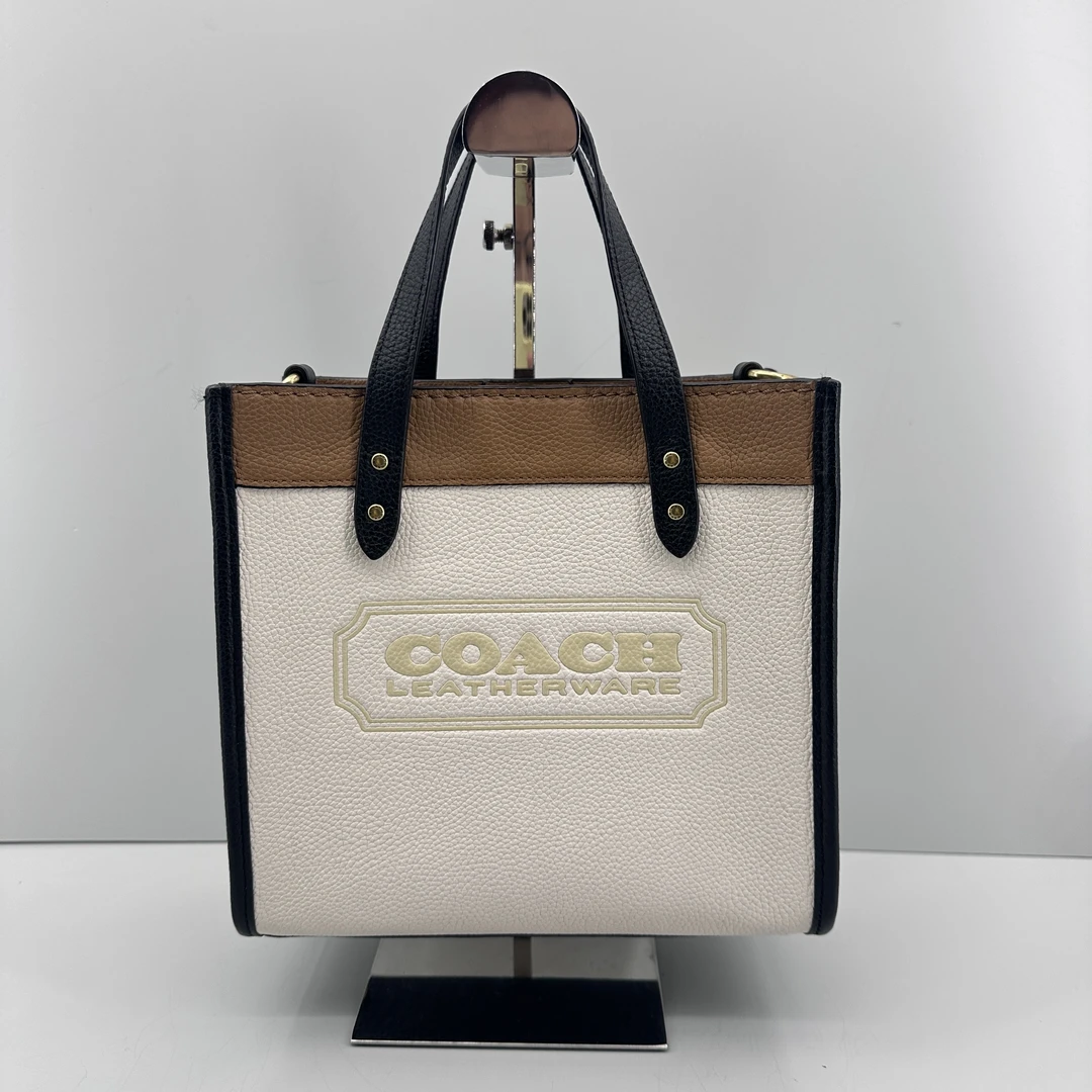 95新 COACH/蔻驰 field白拼黑棕小方托22*20*10M020206