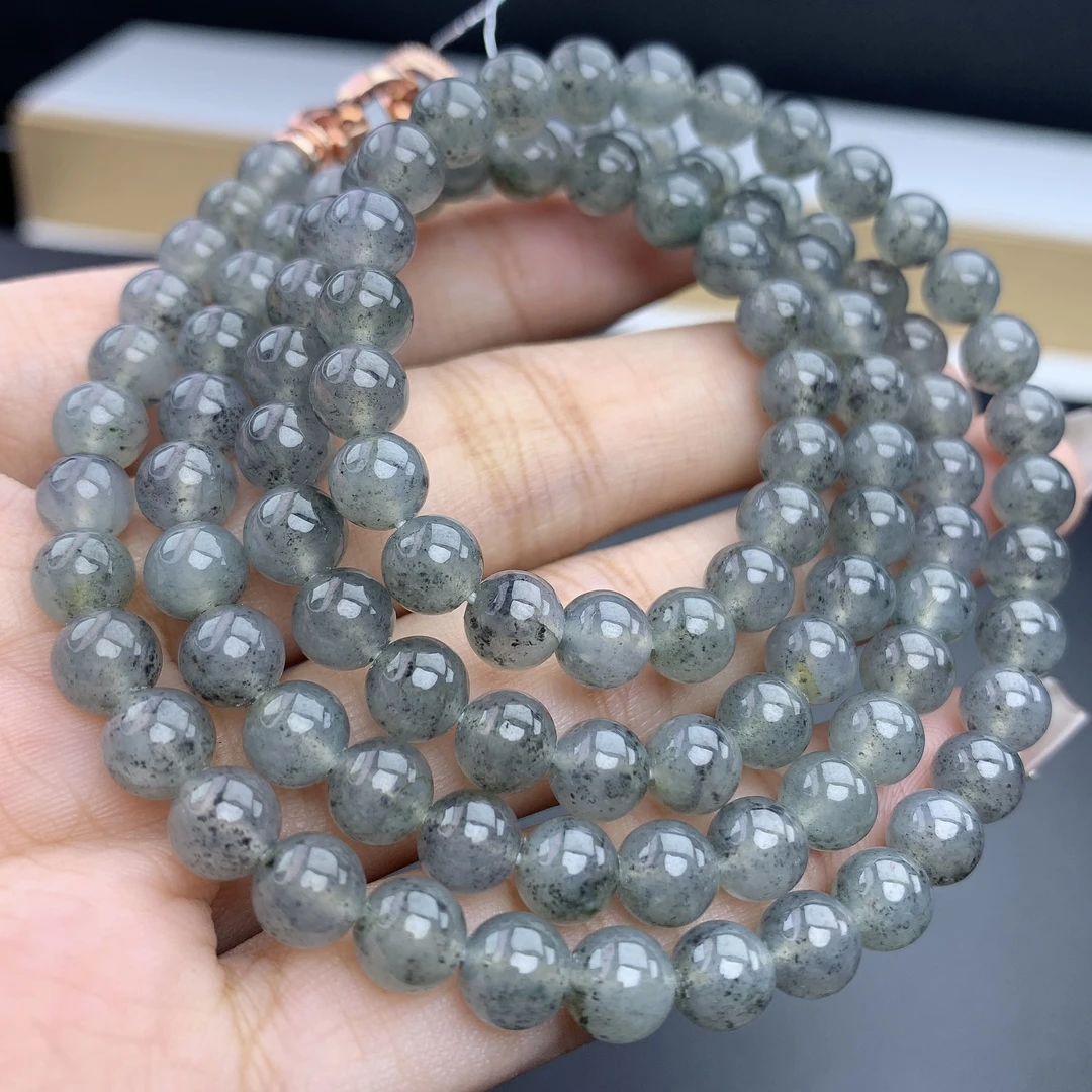 缅甸A货翡翠冰乌鸡项链珠链圆珠多圈长串3T卡6.3mm660mm