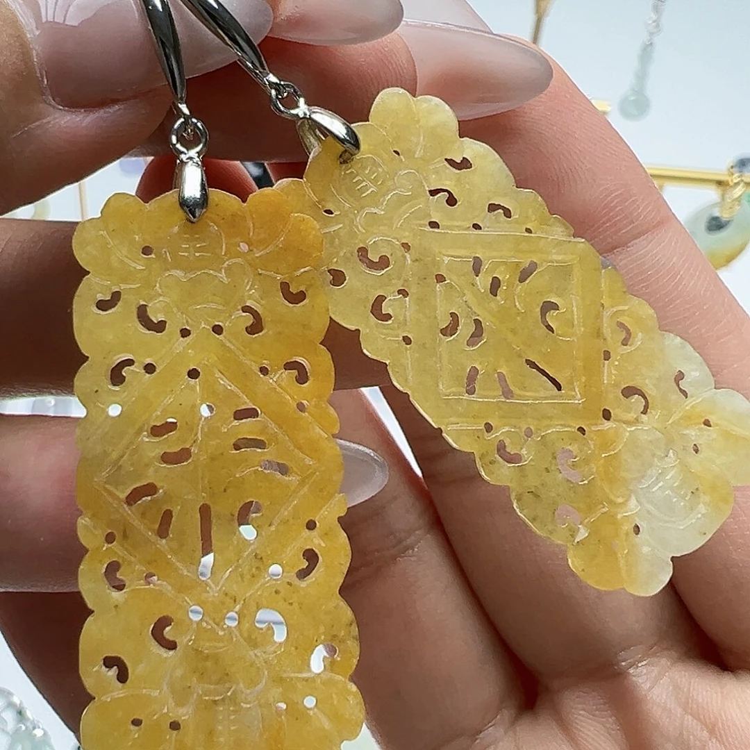 银S925镶嵌翡翠耳饰艳*天然缅甸A货翡翠