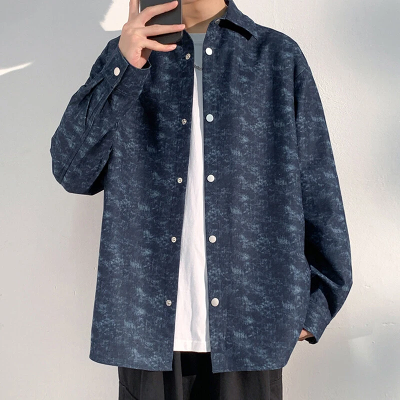 HC24668春秋潮牌港风简约情侣百搭宽松休闲灯芯绒长袖衬衫