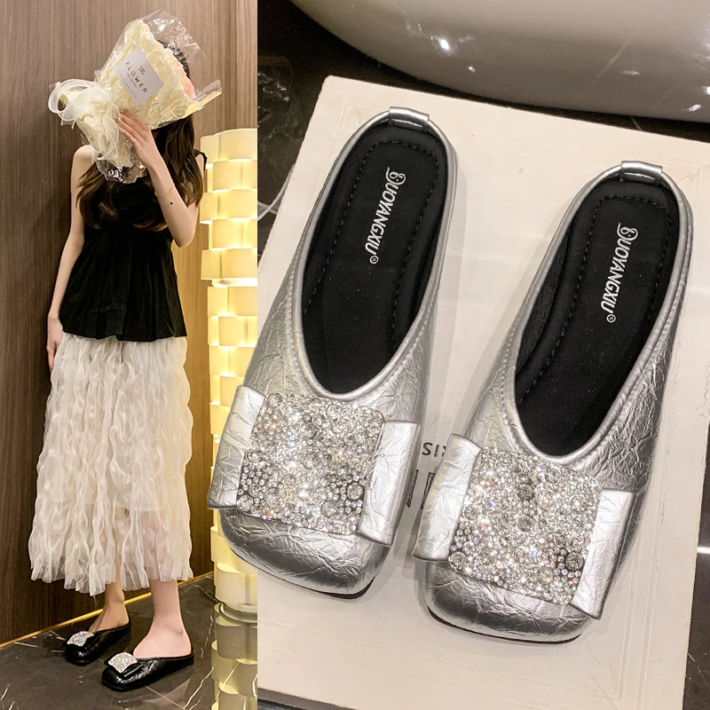 方扣包头半拖女外穿法式平底温柔晚风凉鞋夏季新款凉拖穆勒鞋潮