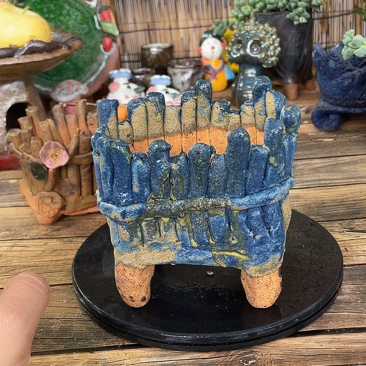 手工粗陶透气花盆8
