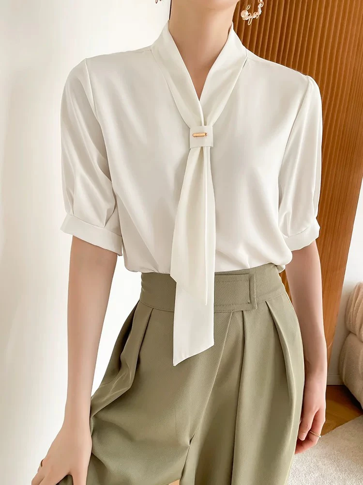 气质飘带通勤上衣雪纺衬衫