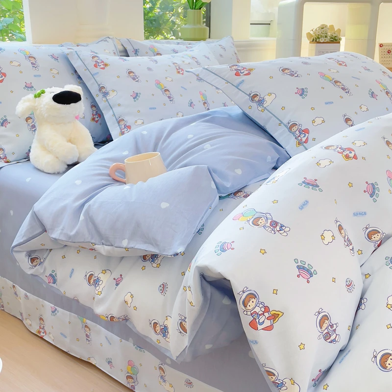 新款100%纯棉四件套卡通可爱ins风学生宿舍被套床单笠全棉三件套4