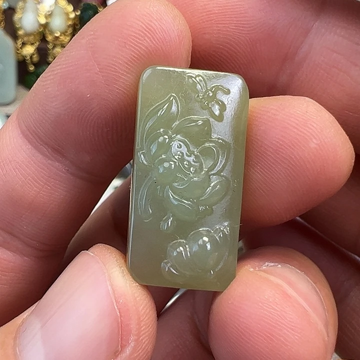 未镶嵌手绳和田玉荷花平安牌