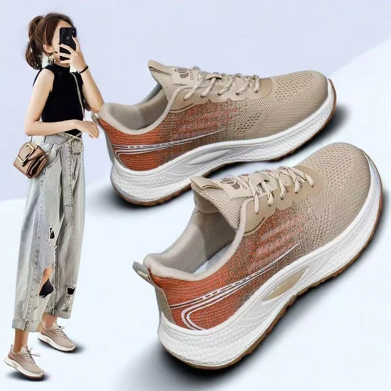 新脚度跑步女鞋轻便运动减震软底厚底学生训练小白鞋网面夏季透气