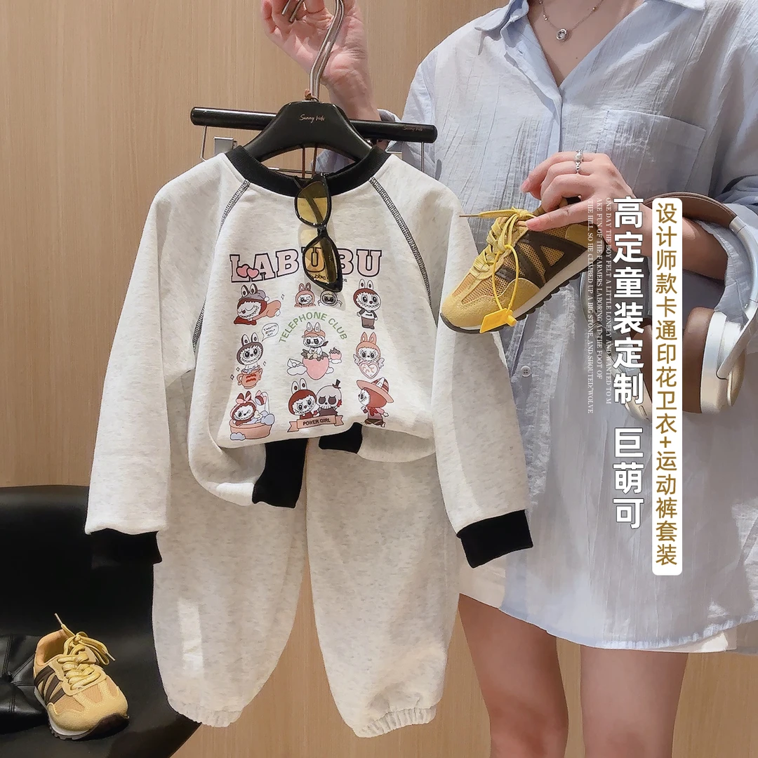 儿童卫衣套装秋季韩版时髦卡通运动休闲套装插肩卫衣+卫裤两件套