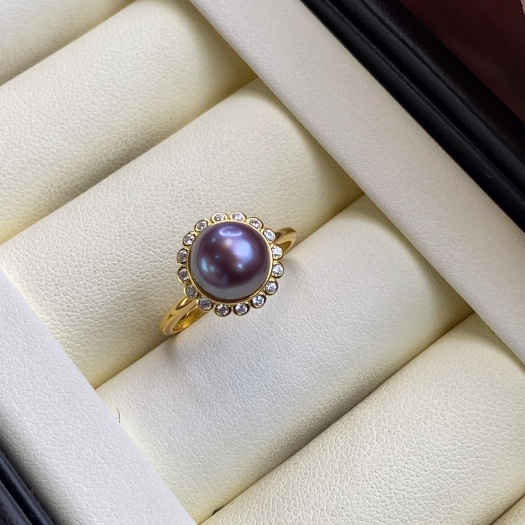 戒指淡水珍珠银S925镀金镶嵌