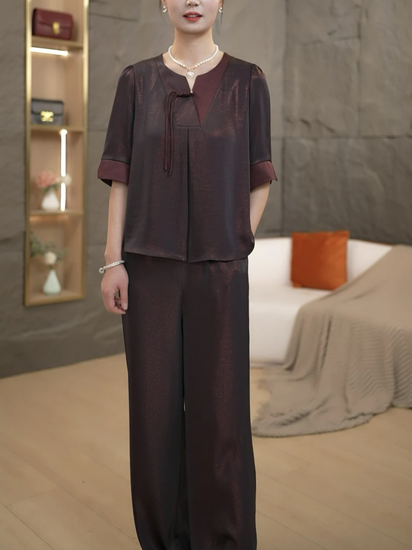 【衣品】2025夏装显瘦两件套宽松洋气紫红新款休闲冰感套装