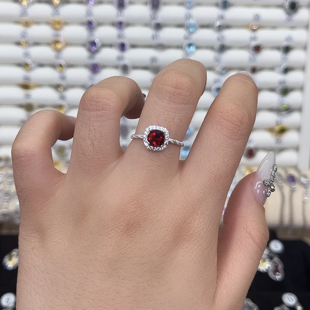 戒指石榴石银S925镶嵌