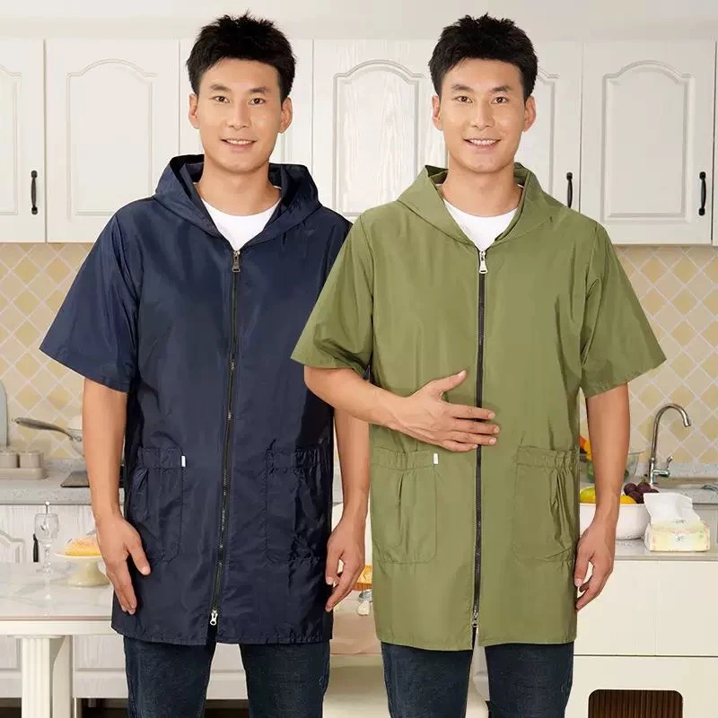 男女款薄款罩衣工作服厨房围裙定制logo印字防水防油耐磨护衣家用