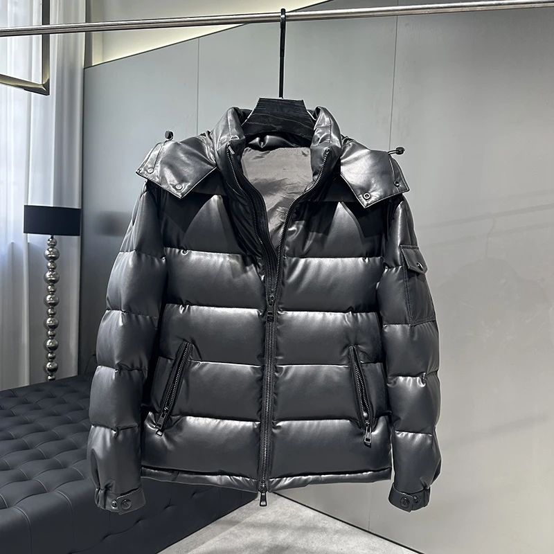 反季淘 進口羊皮可拆卸帽鹅绒服皮衣外套男