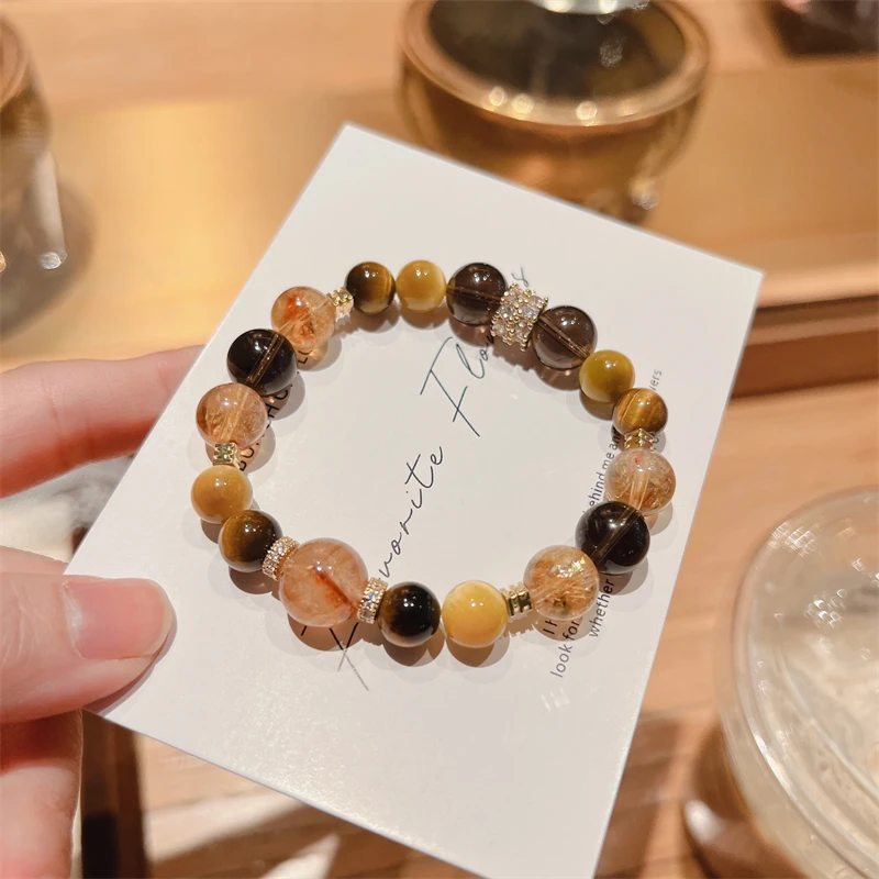 X019天然水晶金霸综合黄虎眼黄塔晶手串手链多样性发一