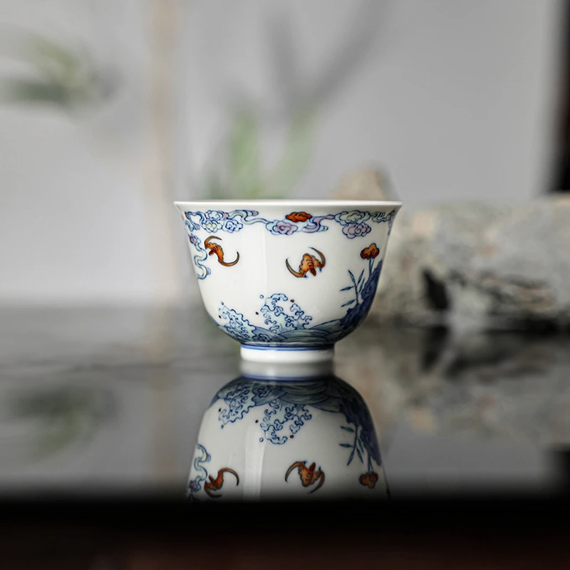 【小乔赏瓷】景德镇陶瓷研究院联名斗彩寿山福海杯（msyq14）