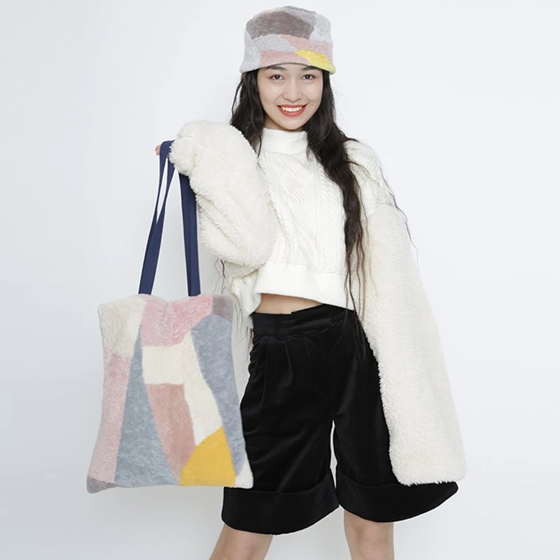 MOF礼物商店 真羊毛托特包真羊皮拼接图案随机