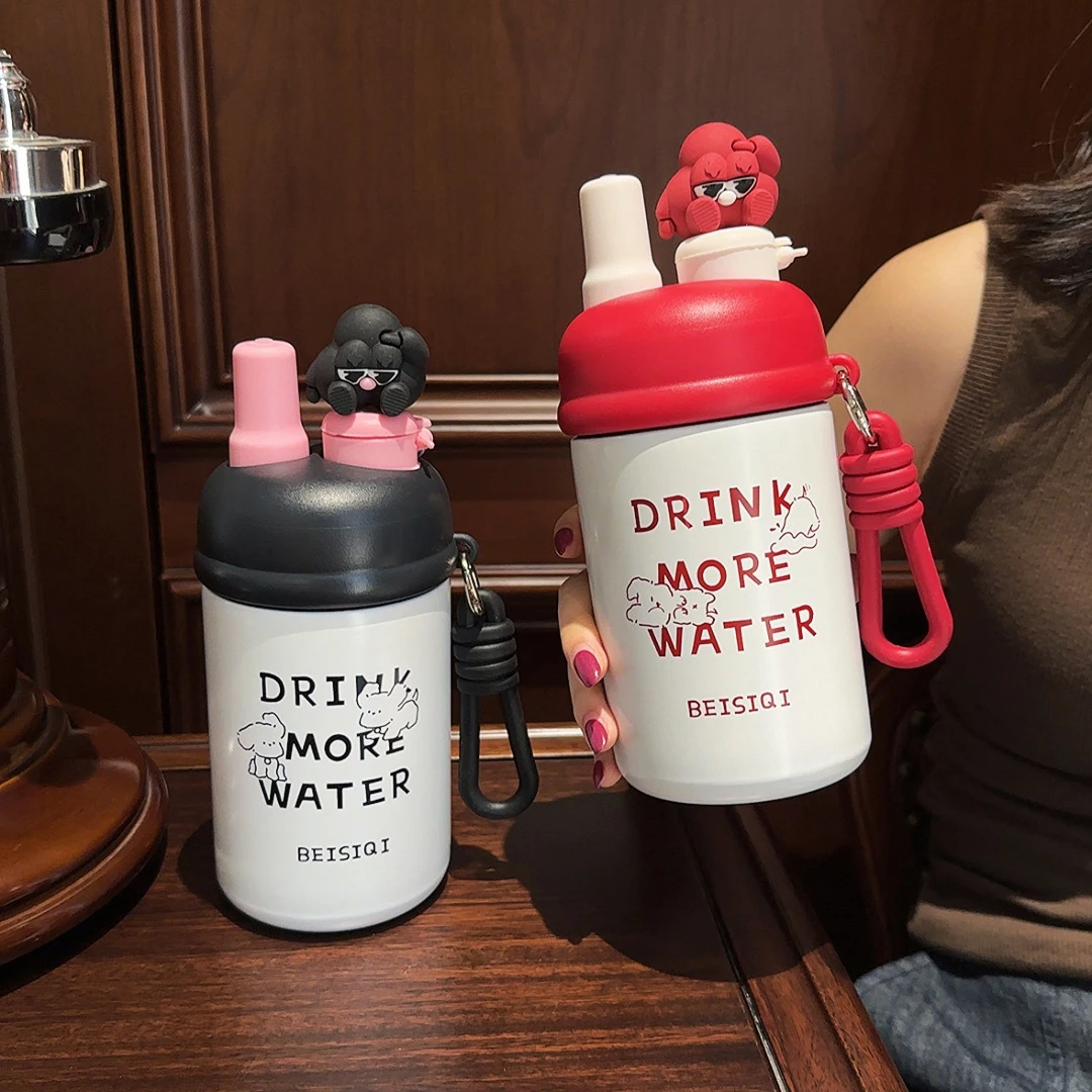 秋冬款保温杯高颜值卡通吸管杯便携不锈钢学生真空杯子可爱喝水杯