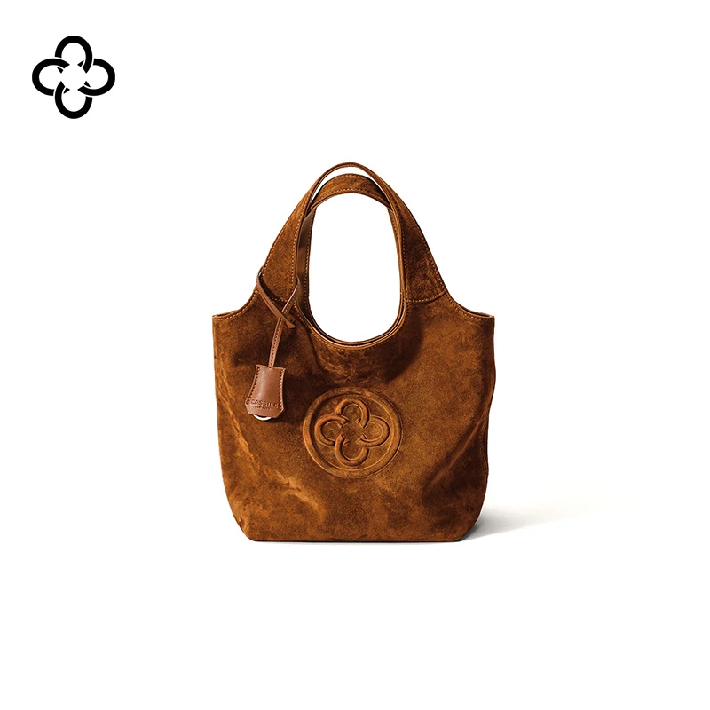 CASSILE/卡思乐【陶土棕色】MINI马甲软糯绒面羊皮手提包小托特包