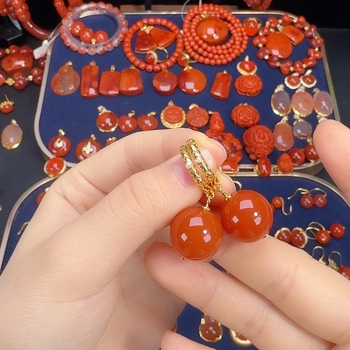 南红玛瑙银S925镶嵌耳夹高货