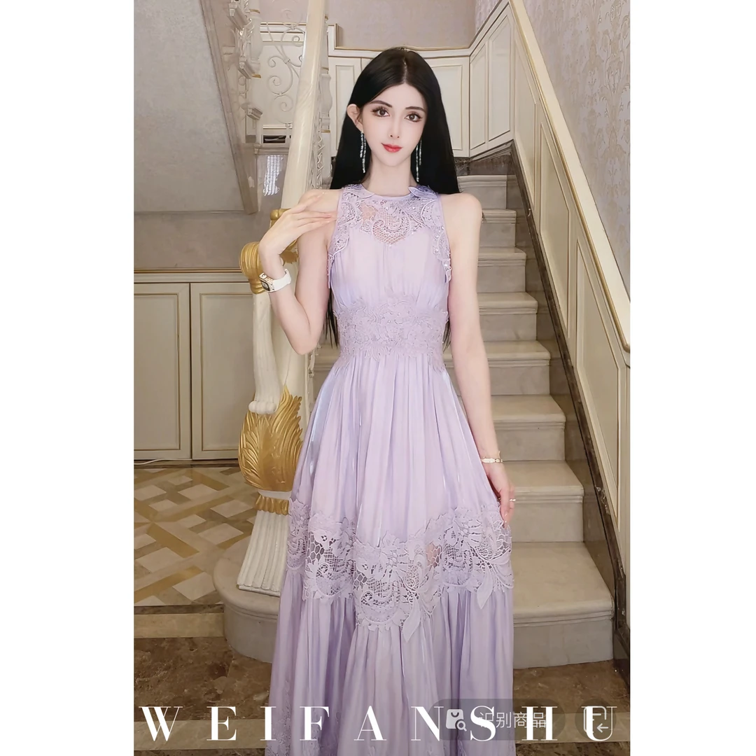 WEIFANSHU/魏凡舒【琉光拂梦】春夏新款收腰气质优雅淑女显瘦连衣裙