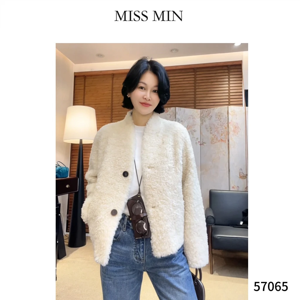 MISS MIN【钟情】100羊毛时髦毛绒绒微奢服装宽松显瘦外套57065