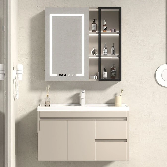 希派【奶咖色】实木卫生间浴室柜智能除雾柜组合洗漱台